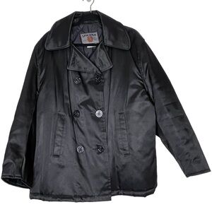 Vintage Spiewak Black Nylon Pea Coat Quilted Lined Insulated Size Large WMN